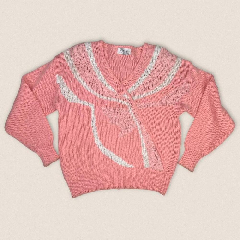 Vintage‎ 80s Pink Grandma Sweater V Neck Margules Size Large